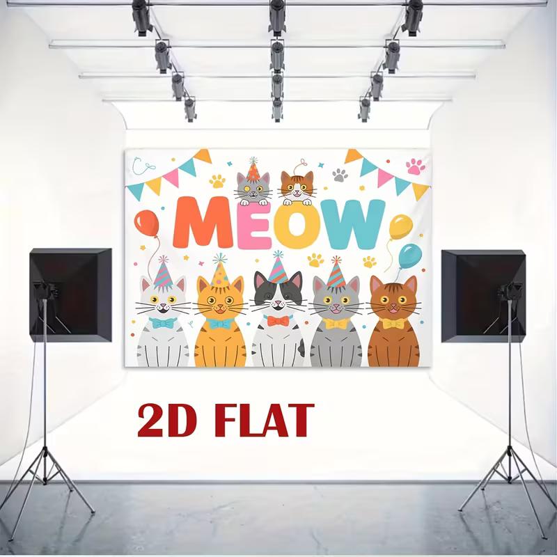 2D Мультяшный Кот МЯУ Фон для Фотосъемки Детского Праздника
