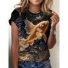 Round Neck Short Sleeved Animal T-shirt with Fish Tiger Horse Pattern 3D Printed Women's T-shirts
