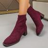 Модные ботильоны из коровьей замши на высоком квадратном каблуке, современные ботинки с круглым носком, лаконичная женская обувь на распродаже 2025, брендовые зимние женские ботильоны на молнии