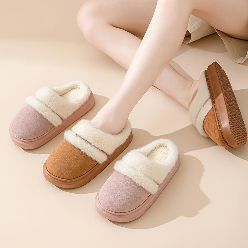 Fashion Comwarm Winter Plush Slippers For Women Indoor Antiskid Warm Cotton Slippers Fur Fluffy Flat Home Slides Lady Casual Furry Shoes