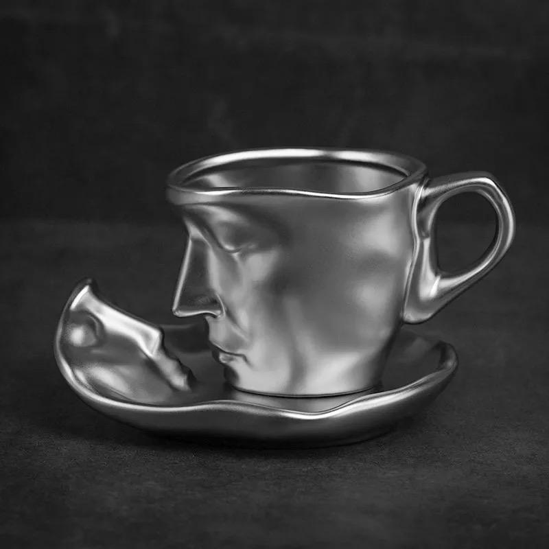 Креативное Мышление Лицо Керамический Набор Кофейной Чашки и Блюдца – Художественный Набор Кружек