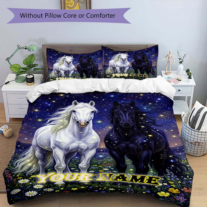 3PC Custom Name "Galaxy Horse Dreams" bedding,soft and breathable,2D flat print,room decor.,Poster Three-piece set,Soccer Three-piece set,Art,Poster,S