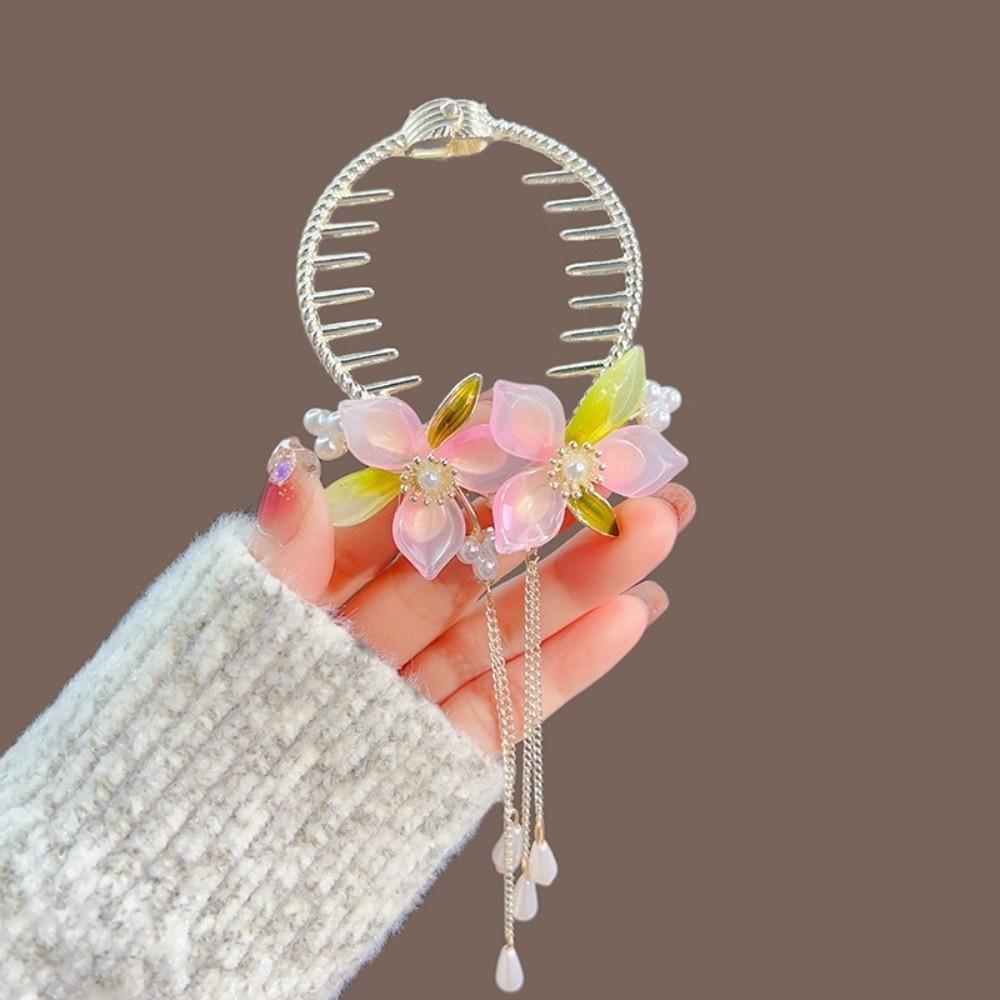 Imitation Pearl Peach Blossom Bun Hairpin Ancient-style Hair Accessories Ponytail