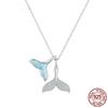 S925 стерлингового серебра небесно-голубая эмаль кулон с хвостом кита ожерелье двойной рыбий хвост шейная цепочка для женщин ювелирные изделия