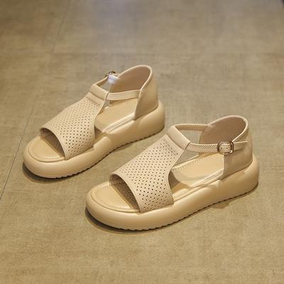 Модные босоножки на платформе с каблуком-сумкой, женские, новые, летние, повседневные, универсальные, модные, с мягкой подошвой, нескользящие, римские туфли с юбкой