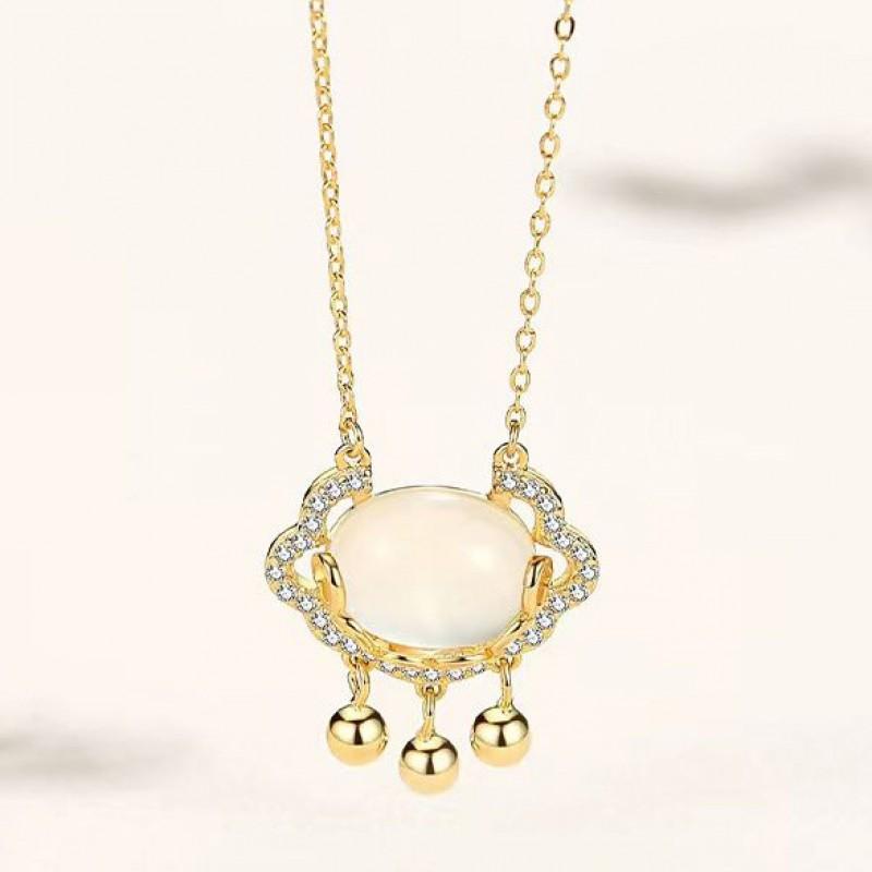 Sterling Jade Lock Necklace Women New Chinese Style Clavicle Chain Gift Best Friend Luxury Jewelry