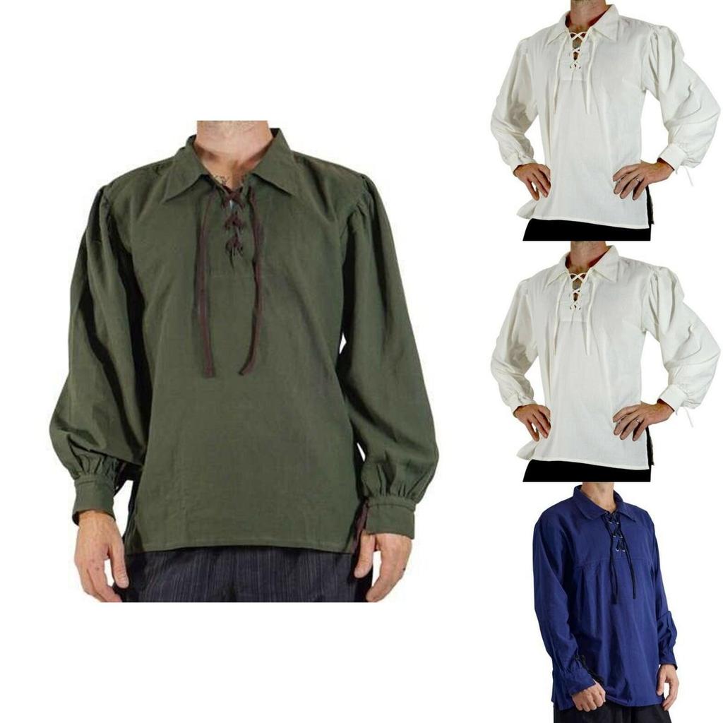 Мужская крестьянская пиратская рубашка эпохи Возрождения со шнуровкой и свободного кроя для косплея