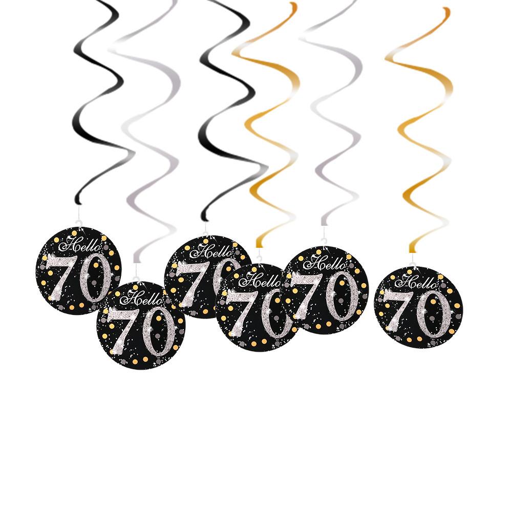 Elegant Spiral Black And Fuchsia 70th Birthday Celebration Party Decorations
