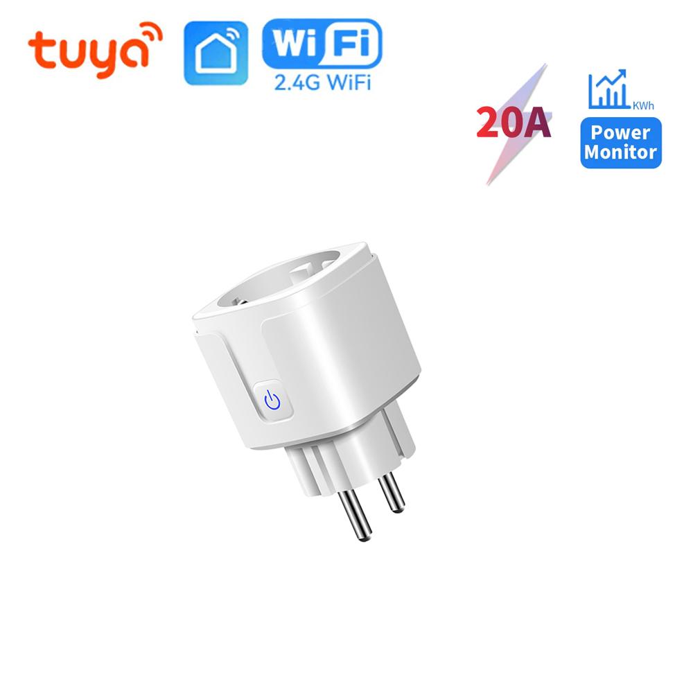 Умная розетка 20А WiFi Socket EU с мониторингом мощности, функцией таймера, управление через приложение Tuya Smart Life, работает с Alexa Google Home