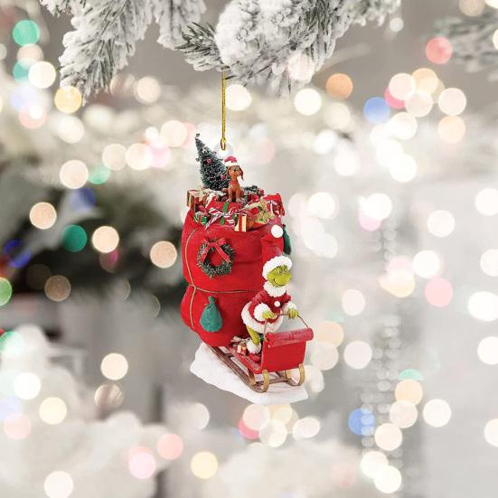 Christmas Green Elf Pendant Acrylic Cartoon Hanging Ornament Pendant Easy To Hang Christmas Pendant for Christmas Tree Car Bag