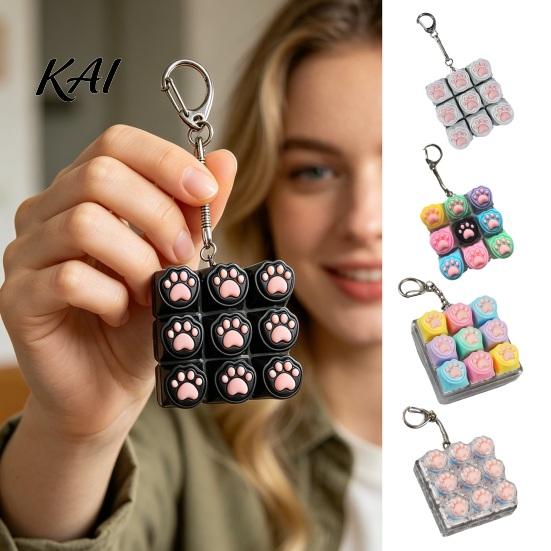 Desk Stress Buster Cat Paw Keyboard Fidget Toy 9-in-1 LED Light-up Keychain Decompression Travel Gadget Button Finger Clicker Work Relief