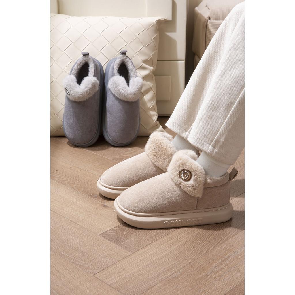 Хлопковые тапочки на толстой подошве для женщин на зиму, с плюшевыми офисными и домашними противоскользящими теплыми сумками и хлопковой обувью для ношения на улице