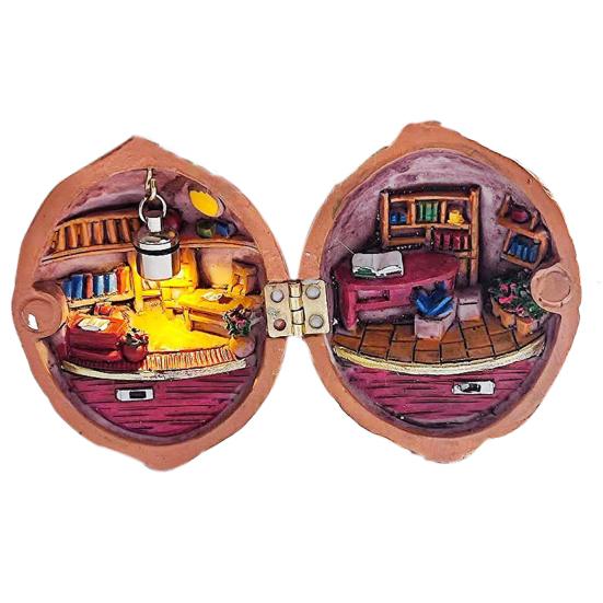 Украшение из скорлупы грецкого ореха с теплым светом Крошечный мир внутри орехового кукольного домика Миниатюрный книжный магазин Мини-библиотека Орнамент Дети Взрослые Подарок на день рождения