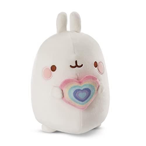 Jouet en peluche Molang NICI - Modèle 12 cm - Cœur arc-en-ciel - Blanc
