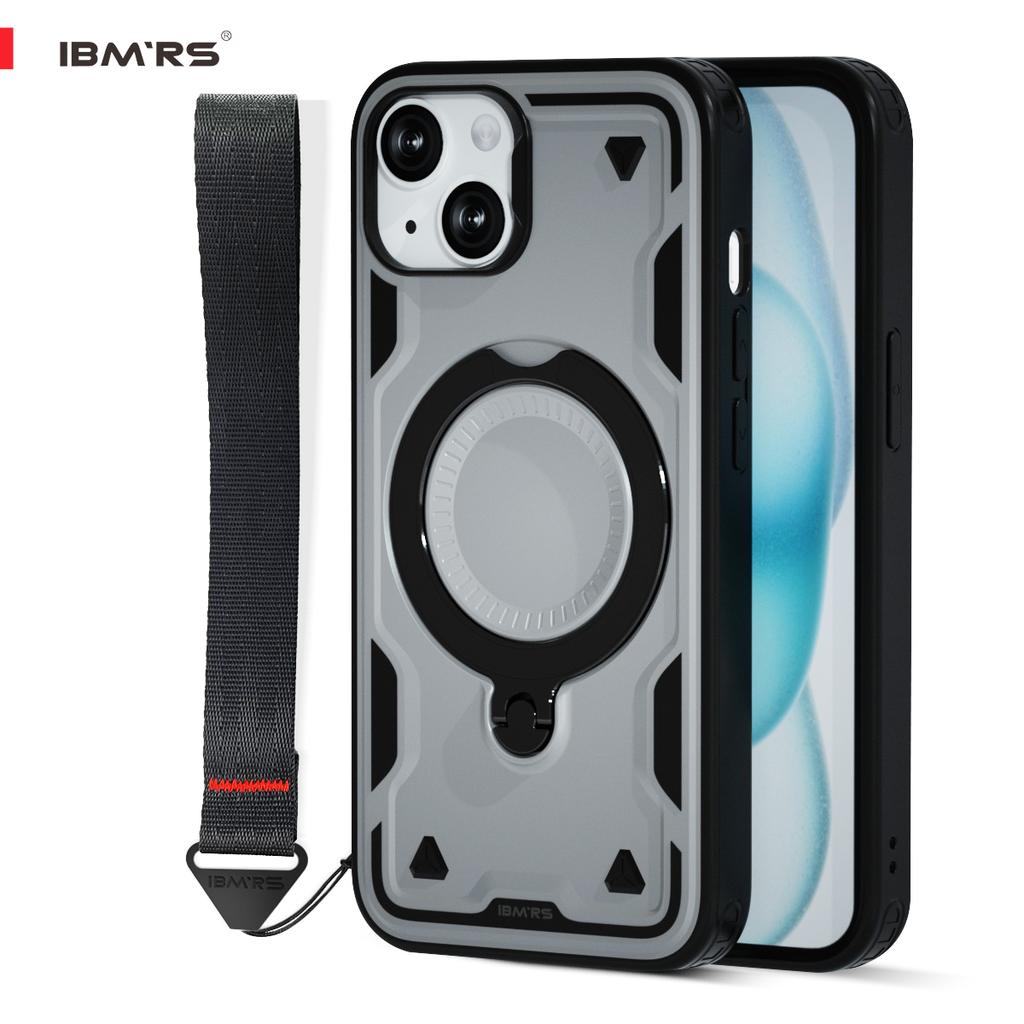 Чехол IBMRS для iPhone 15 с магнитом, подставкой и шнурком | Противоударный чехол, совместимый с Magsafe | Противоскользящая ручка для автомобиля/путешествий