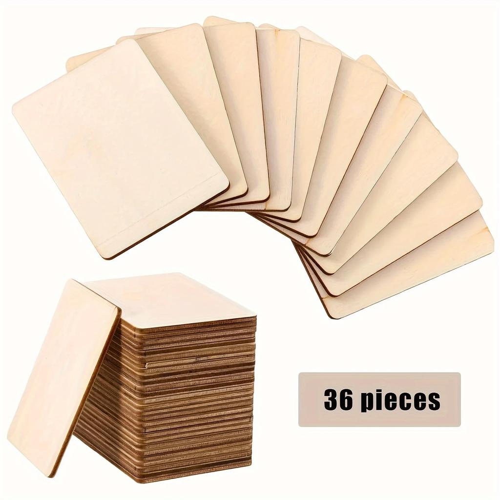 36pcs Blank Wood Squares Wood Pieces Unpainted Round Corner Cutouts for DIY Arts Craft Project Decoration