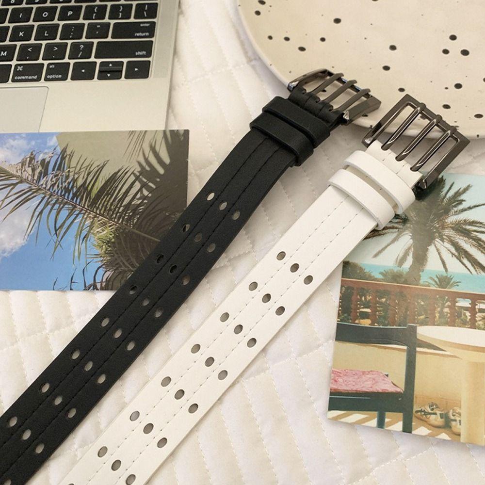 Y2k Leather Waistband Vintage Women's Dress Jeans Belt Trendy Three-Row Wide Belt Waist Belt