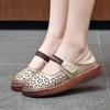 Johnature Women's Flat Shoes Retro Round Toe Genuine Leather Hollow-out Breathable Soft Soled Sandals