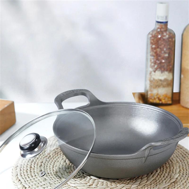 Чугунок старого образца Без покрытия Фритюрница Кастрюля для тушения Сковорода Сковорода с антипригарным покрытием С плоским дном Индукционная плита газовая универсальная Котел вок сковорода