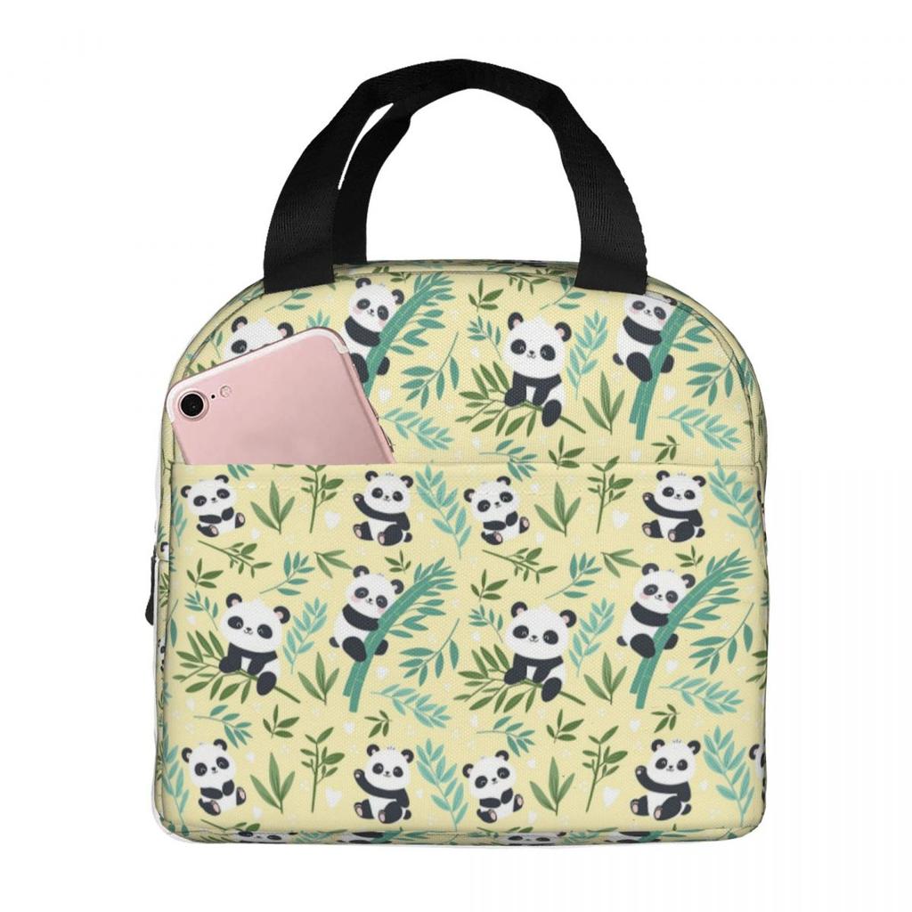 Cartoon Panda And Bamboo Pattern Insulated Lunch Bag for Women Kids Portable Food Boxes Thermal Lunch Box Tote
