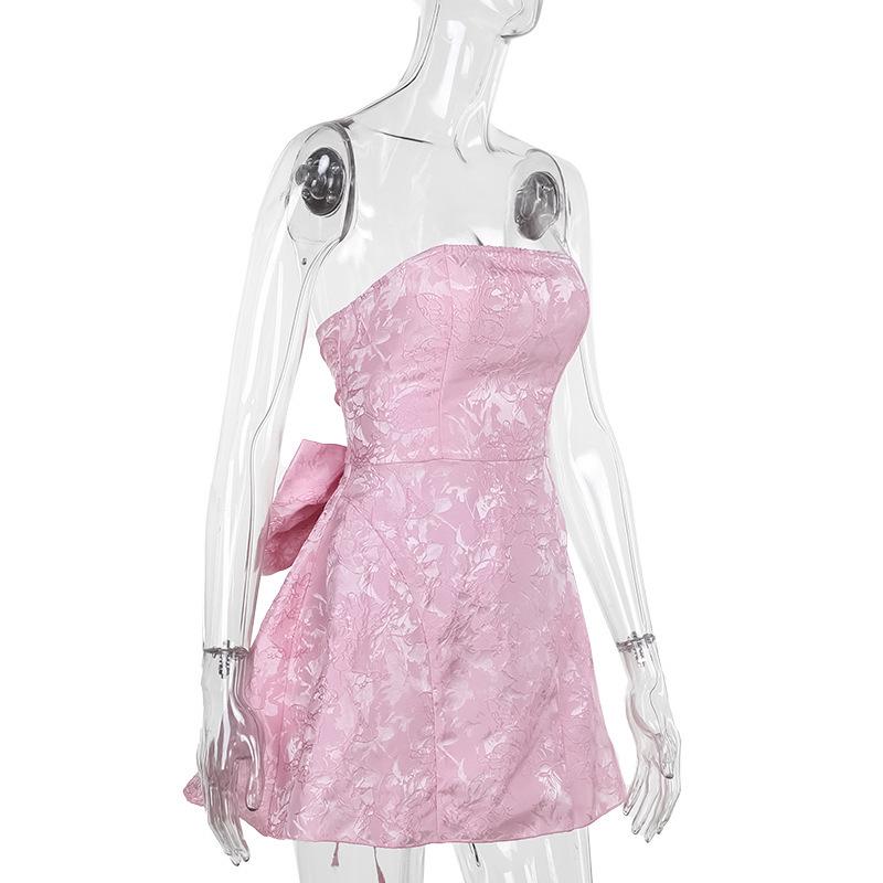 YJ24112 Лето 2024 Стильное жаккардовое мини-платье с бантом для женщин