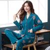 Большой размер женский пижамный комплект хлопковые брюки с длинными рукавами студенческая домашняя одежда из двух частей кардиган с отворотами женский пижамный комплект