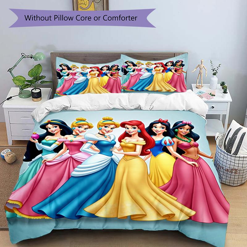 Princesses Colorful Gowns Print 3Pcs Bedding Setduvet Cover With 2 Bedropillowcase Home Birthday Gift