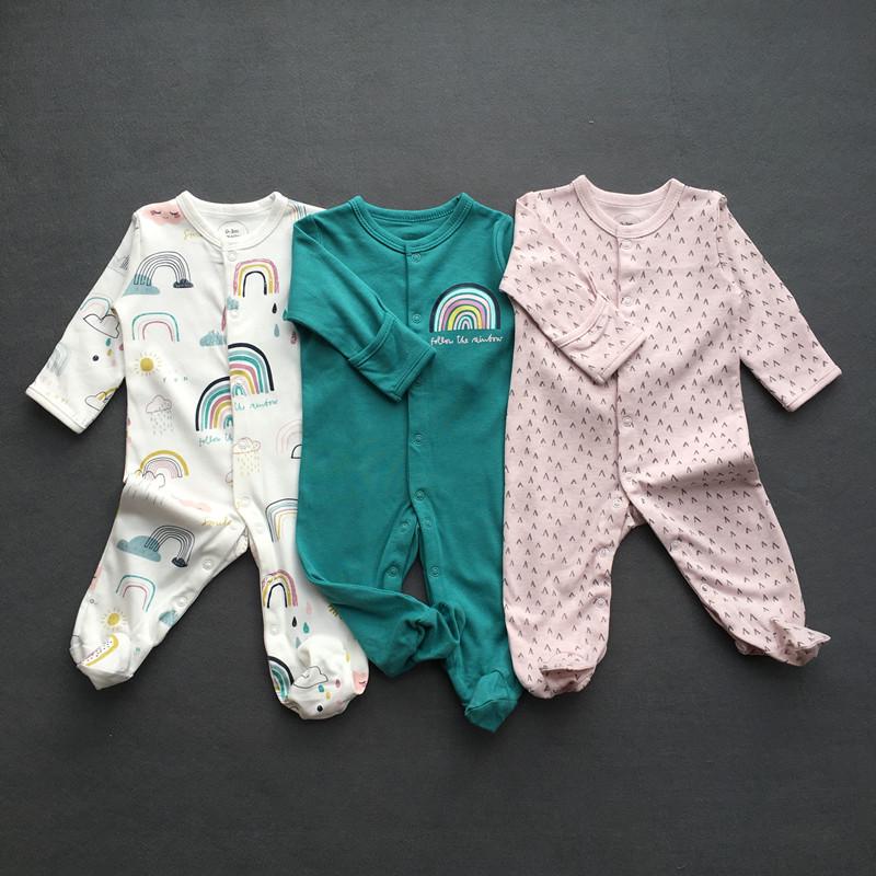 Детский комбинезон на весну и осень: Хлопковый ромпер-пижама с закрытыми ножками для новорожденных мальчиков и девочек