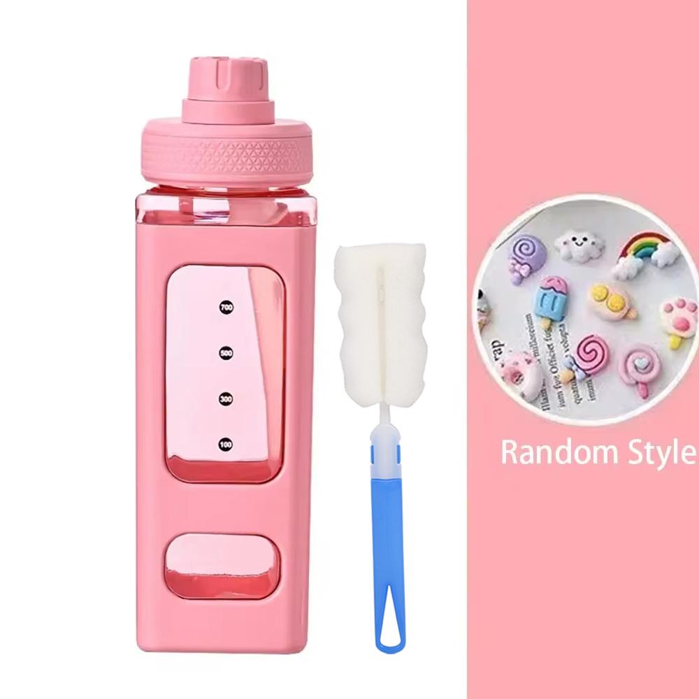 700ml Kawaii Water Bottle for Girls,Cute Kids Water Bottles with Straw 3D Sticker Drinking Bottle Portable Leak Proof Water Jug