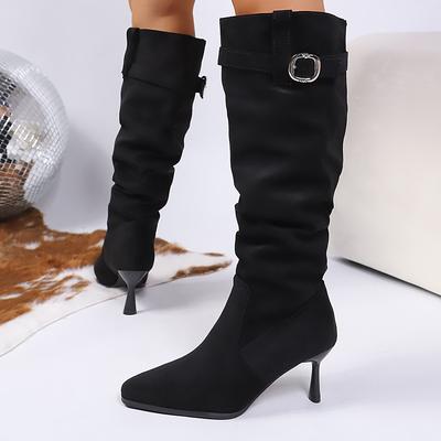 Мода Новый Стиль Мода Женские Сапоги до колена Женские Сапоги Слипоны Современные Сапоги Женские Леопардовые Плиссированные Остроносые Туфли на Тонком Каблуке Женские