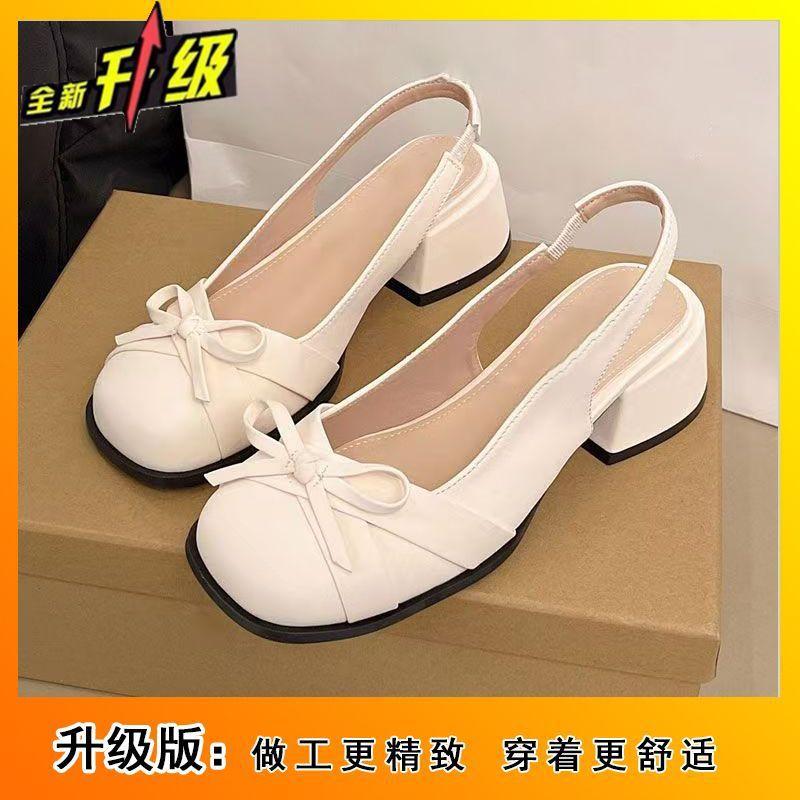 Модные Универсальные Удобные Темпераментные Сандалии на Толстом Каблуке Весна и Лето Новые Сандалии Баотоу с Французским Бантом Женские