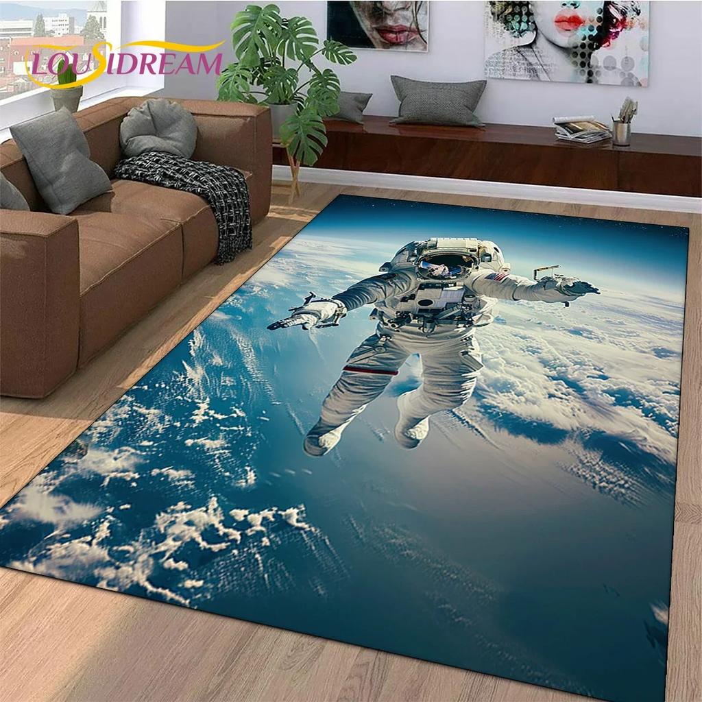 Astronaut Dream Universe Spaceman Outer Space Cartoon Carpet Rug for Bedroom Living Room Sofa Decoration, Large Decor Floor Mat