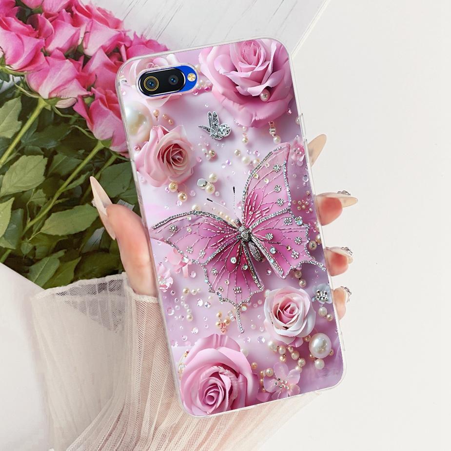 For Oppo A1k Case CPH1923 Luxury Flowers Butterfly Painted Cover Soft Silicone Case For Realme C2 RMX1941 OppoA1k RealmeC2 Shell