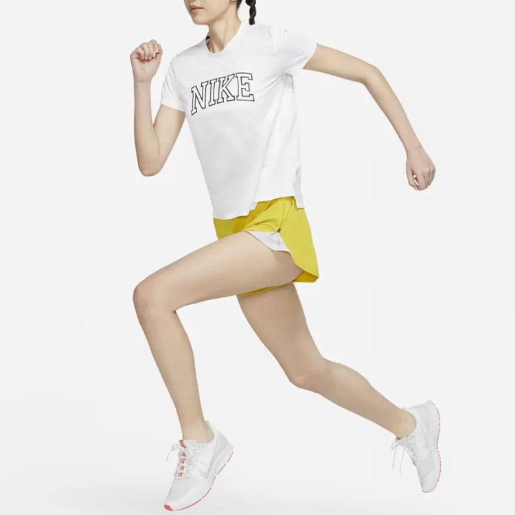 Nike Dri-FIT Solid Logo Print Crew Neck Sports T Shirt Women Tops White DQ6372-100