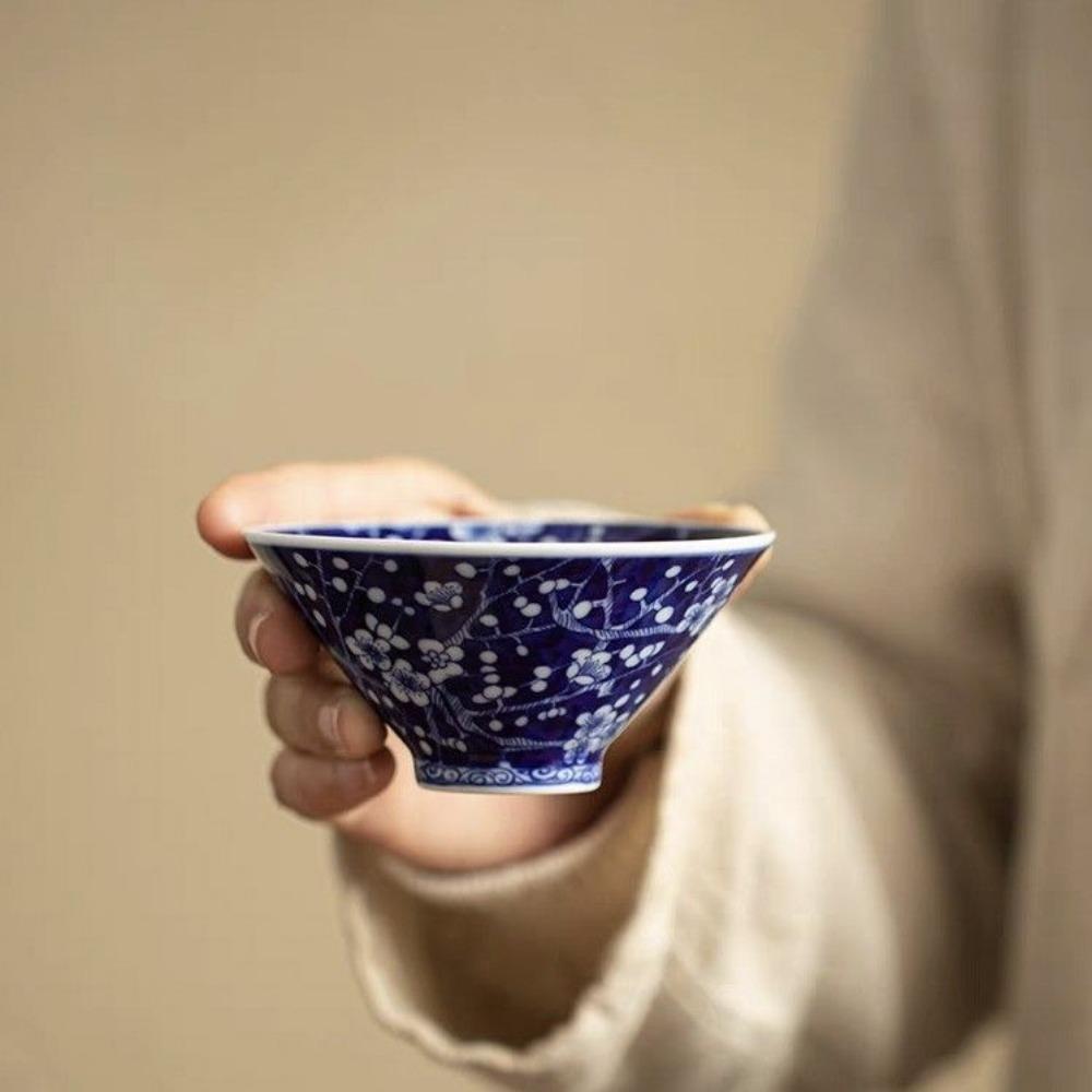 Антикварная сине-белая коническая чайная чашка - фарфоровая чашка Jingdezhen Master Cup, китайская ручная работа, чайная чаша, керамический чайный сервиз Gongfu