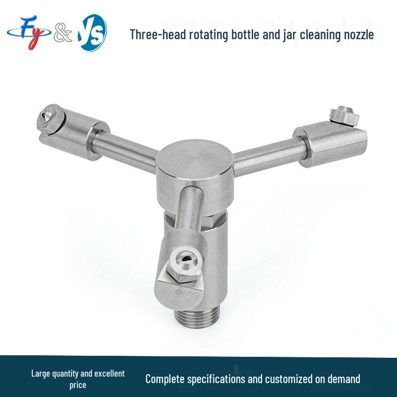 Three-Head Rotating Spray Nozzle for Fan-Shaped Bottle and Can Cleaning with Extension Rod for Food Can Rinsing and Car Wash.