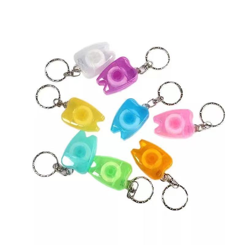 50pcs Dental Floss Tooth Keychain Portable Floss Roll Tooth-Shaped Key Chain Teeth Care Oral Clean Tool