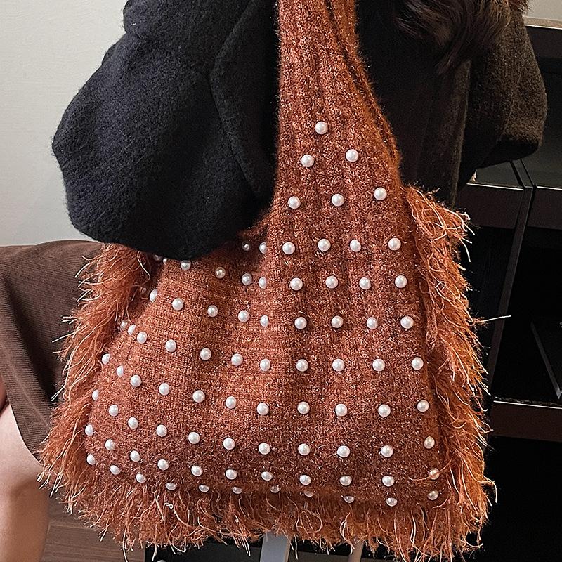 2025 Autumn New Large-capacity Bag Women's Shoulder Niche Decompression Vacation Foreign Style Beach Handmade Wool Tote Bag