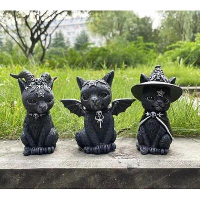 Садовая скульптура кошки-ведьмы, готическое украшение котенка, статуя волшебного кота на Хэллоуин, украшение из смолы, украшение для дома и улицы, декор для двора