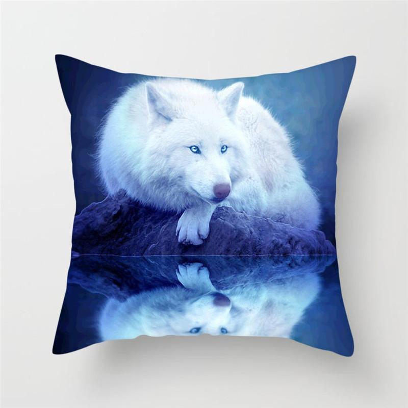 45x45cm Polyester Wildlife Print Cushion Cover Wolf King Photo Pillow Cover Home Sofa Decoration Pillowcase