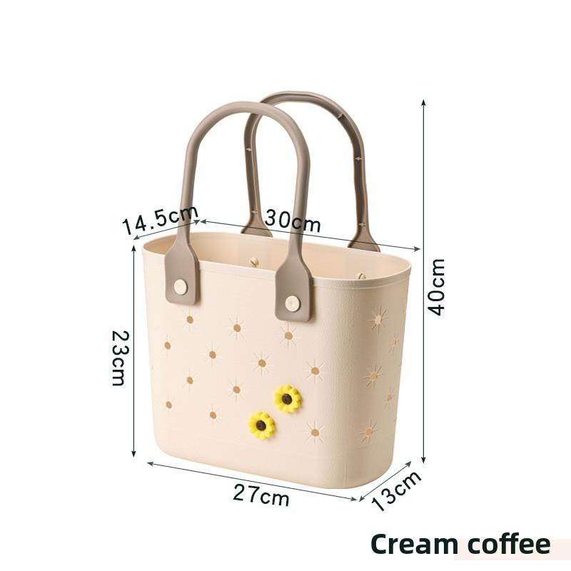 Portable Picnic Basket - Cream-colored Outdoor Soft Material - Bottom for Draining Water - Washroom and Bathing Area Storage Basket