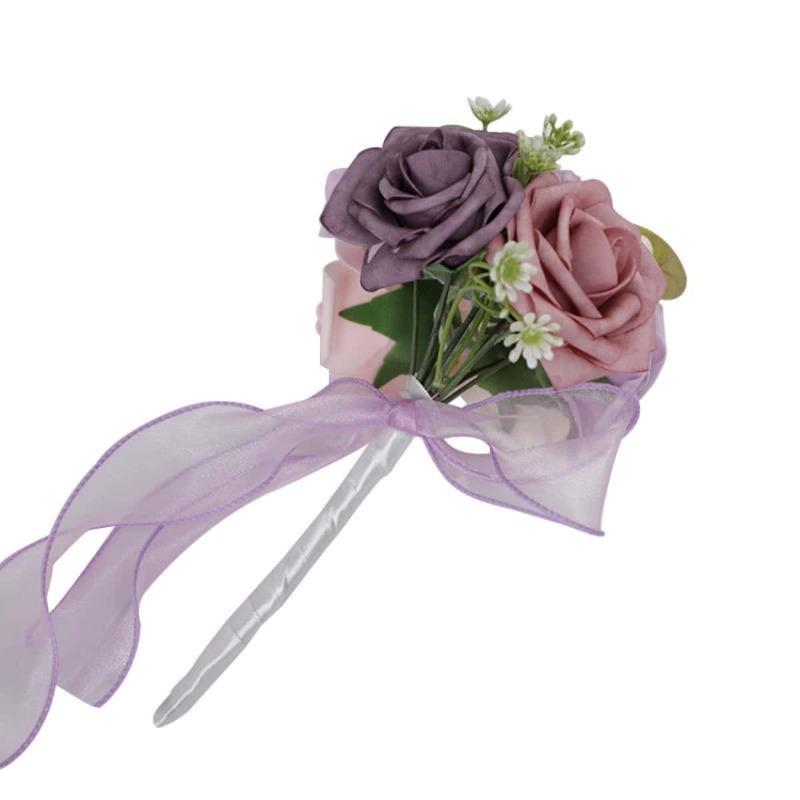Set of 4 Bridesmaid Bouquets 24cm Artificial Flower Bouquet for Wedding Party Ceremony Anniversary Dinning Table