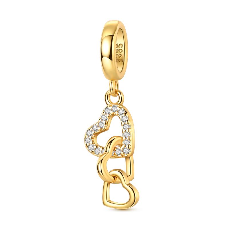 925 Silver Golden Series Charms Bead with CZ Zircon Whale Butterfly Sun Pendant for DIY Fashion Jewelry Bracelet