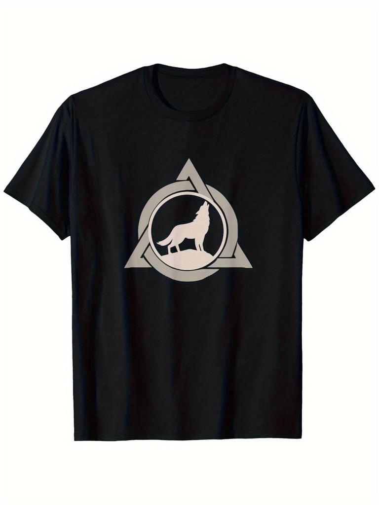 Theta Delta Wolf Therian Gear Therianthropy Symbol Otherkin T-shirt - 100% Cotton Regular Fit Short Sleeve Tee with Wolf & Geometric Triangle Print