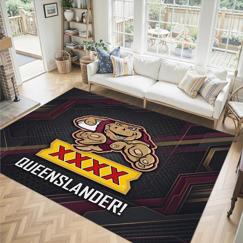 Queensland Maroons Design Crystal Velvet Carpet Cozy Non?Slip Printed Rug For Bedroom Living Room Entrance