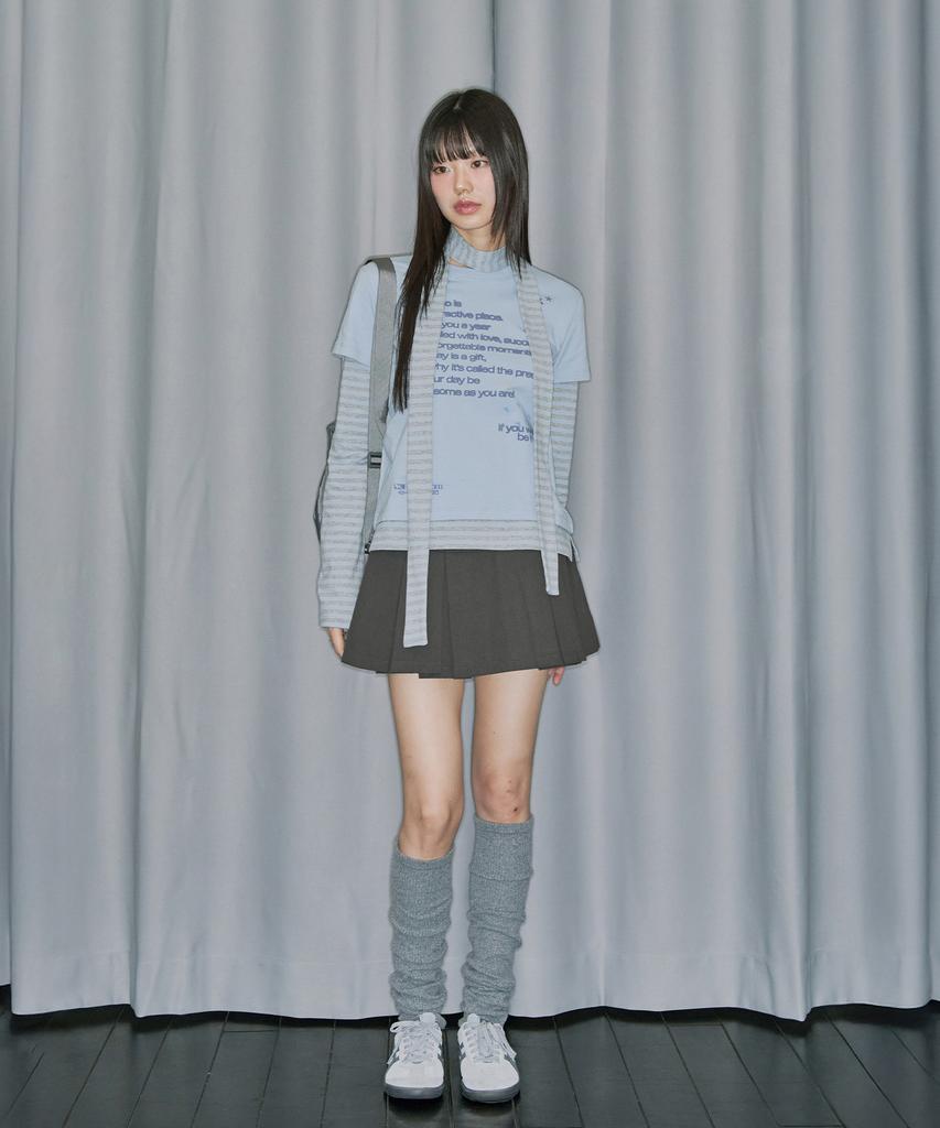 ODDSTUDIO Layered Striped Scarf Set Long Sleeve - Sky Blue