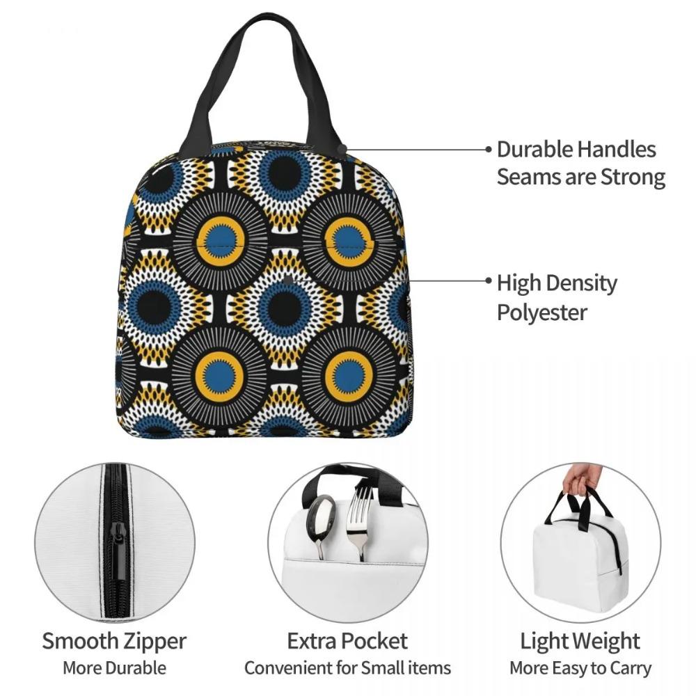 Ankara Dutch Wax African Pattern Insulated Lunch Bag for Women Children Portable Food Boxes Thermal Lunch Box Tote