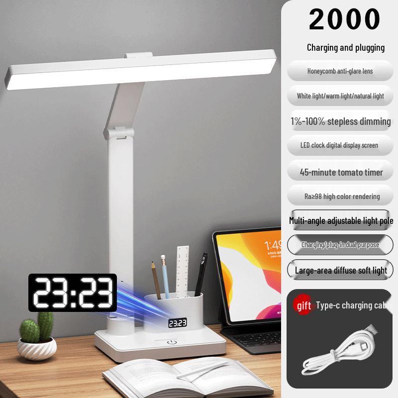 Rechargeable Eye-Protection Desk Lamp with Clock for Children and College Students