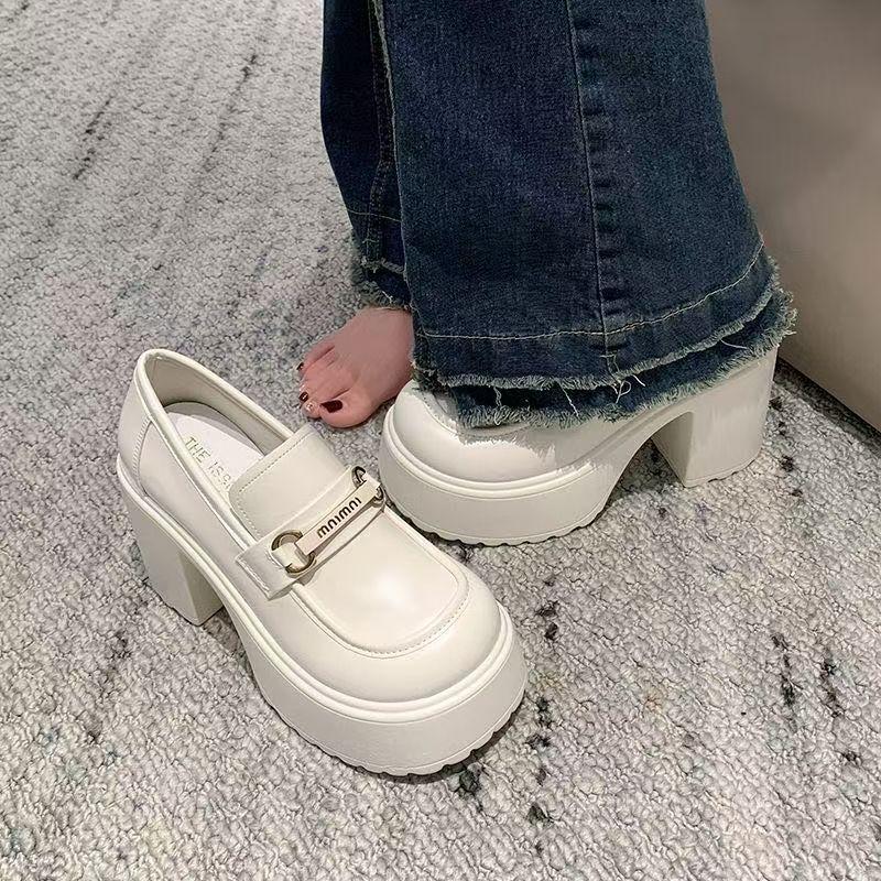 Французские ретро Мэри Джейн толстый каблук завышенный высокий каблук одинарная обувь универсальная платформа белые маленькие кожаные туфли женские весна и осень 2025