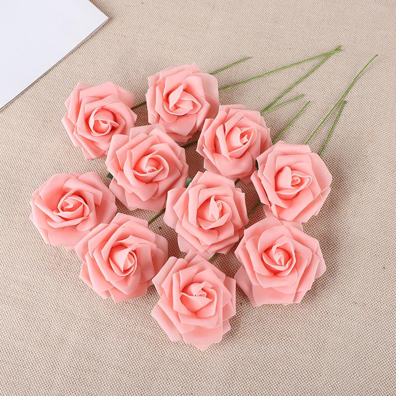 20Pcs Rose Artificial Flowers With Stem Foam Fake Roses Wedding Bouquet Centerpieces Decoration Birthday Party DIY Gift Craft